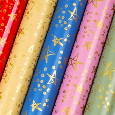 Popofancy Gold Star Metallized Roll Wrapping Paper
