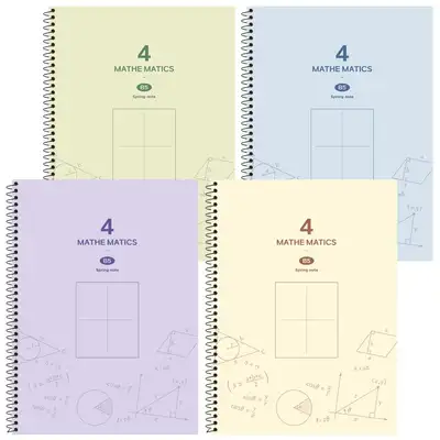 PopoFancy Simple 4-Divided Math Practice Notebook Mix 4-Pack Math Note Study Writing