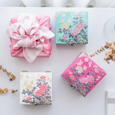 Nacre Lacquerware Pastel 1-Tier Jewelry Box with Peony Pattern 11cm Shell Inlay Jewel Case Ring Box Thank You Gift