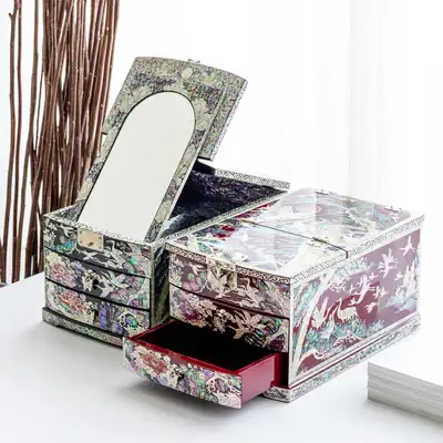 Premium Mother-of-Pearl Lacquerware Cosmetic Box with Crane and Pine Pattern