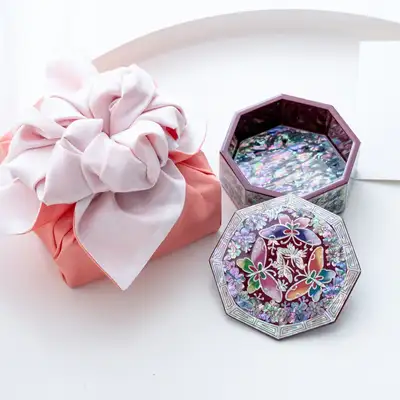 Nacre Lacquerware Pine & Crane Octagonal Inlaid Mother-of-Pearl Box 9cm Mini Jewelry Case Ring Storage Box Foreign Gift