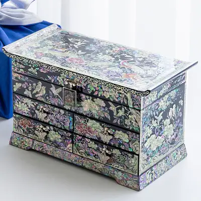 Premium Najeon Lacquerware Ten Symbols of Longevity Five-Drawer Mother-of-Pearl Jewelry Box