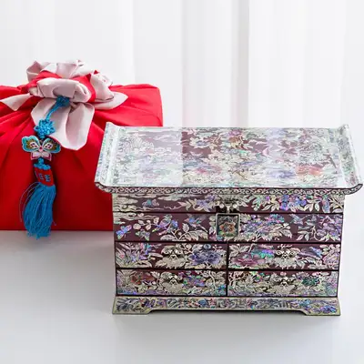 Premium Mother-of-Pearl Lacquerware Ten Symbols of Longevity 5-Drawer Jewelry Box
