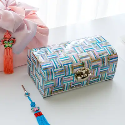 Rainbow Two-Tier Mother-of-Pearl Jewelry Box 24cm Premium Nacre Lacquerware by Park In-ho