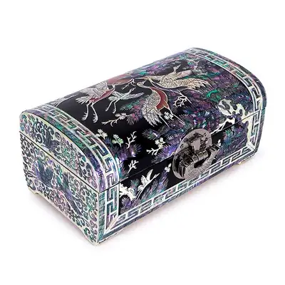 Pine and Crane Round Two-Tier Jewelry Box 21cm (Black) - Oh Myeong-ho