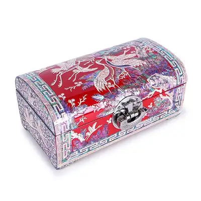 Crane Round Two-Tier Jewelry Box 21cm (Red) - Work by Oh Myung-ho
