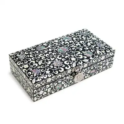 Premium Mother-of-Pearl Lacquerware Box with Floral Scrollwork Design, Gift Box, Cash Storage Box - Jang Tae-bok