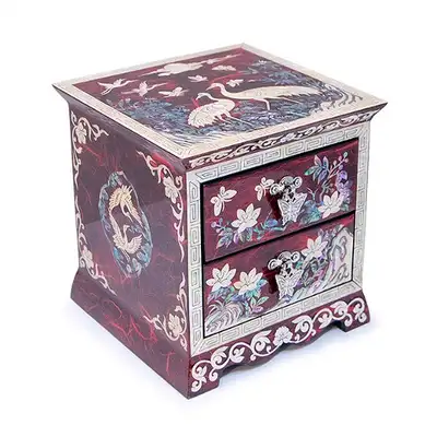 Pine and Crane Drawer Jewelry Box (Hanji, Red) - Work by Oh Myung-ho