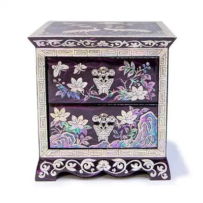 Crane Jewelry Box with Drawers Only (Korean Paper, Purple) - Work by O Myeong-ho