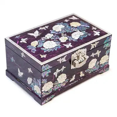 Peony Butterfly Hanji Two-Tier Mother-of-Pearl Jewelry Box (Purple) - Work by O Myeong-ho