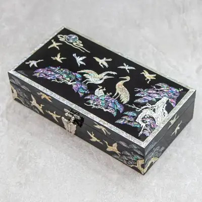 Pine Crane Mother-of-Pearl Border Black Single-Tier Engagement Gift Box & Jewelry Box - O Myeongho