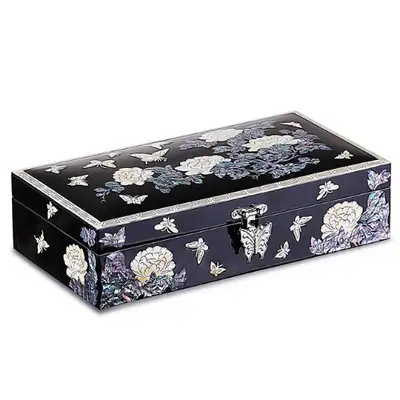 Peony Trim Black Mother-of-Pearl Single-Tier Dowry Box & Jewelry Box - Work by Oh Myeong-ho