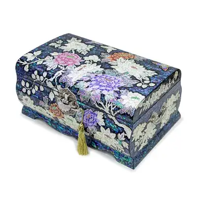 Peony Mother-of-Pearl Celadon Lacquer Jewelry Box, 2-Tier (Extra Large) - Work by Park In-ho