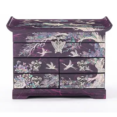 Song-Hak Scholar Five-Drawer Mother-of-Pearl Jewelry Box Large (Hanji, Purple)