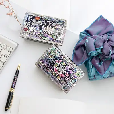 Icho Manual Shell-Inlay Business Card Case - Butterfly Pattern