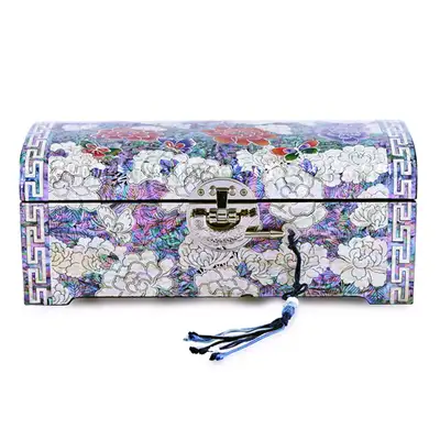 Peony Flower Round Two-Tier Lacquer Jewel Box (Large 27cm) - Artwork by Oh Myung-ho