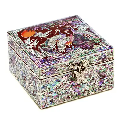 Haejuk Songak Square Single-Tier Jewelry Box (Red, Black) Small