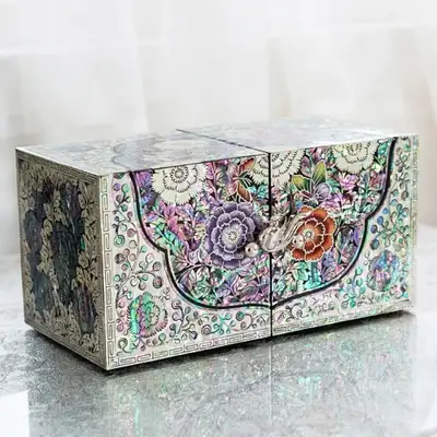 Peony Oval-Rim Phoenix Ring Double Jewelry Box (Black)