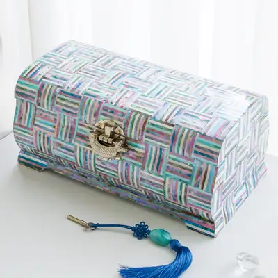 Rainbow Two-Tier Mother-of-Pearl Lacquerware Jewelry Box 30cm, Premium Nacre Inlay Work by Park In-ho