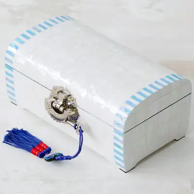 White Pearl Mother-of-Pearl Jewelry Box (2-Tier Rolling, 21cm) - Work by Park In-ho