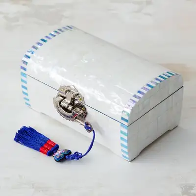 White Pearl Shell Inlay Jewelry Box (2-Tier Rolling, 18cm) - Park In-ho Artwork