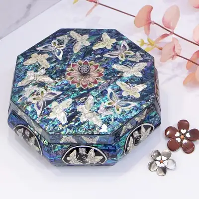 Celadon Shell Inlay Butterfly Octagonal Multi-Purpose Knob Jewelry Box