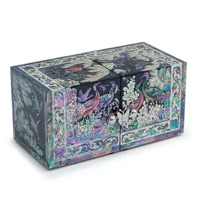 Song-Hak Mother-of-Pearl Jewelry Box with Square Border Double-Lid - Small (Black, Red) Oh Myung-Ho