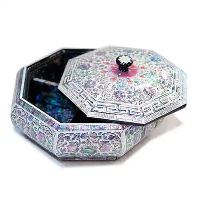 Premium Mother-of-Pearl Inlaid Lacquerware Arabesque Octagonal Multi-Purpose Jewelry Box - Work by Jang Tae-bok