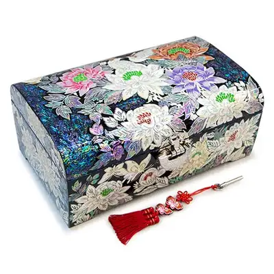 Premium Mother-of-Pearl Lacquerware Blue Peony and Butterfly Two-Tier Jewelry Box (Large) - Park In-ho