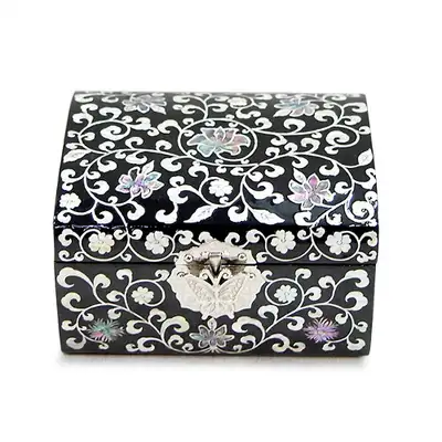 Premium Mother-of-Pearl Lacquerware Scrolling Pattern 2-Tier Abalone Jewelry Box (Black) - Work by Jang Tae-bok