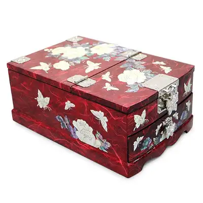 Butterfly Peony Mother-of-Pearl Hanji Jewelry Box (Red)