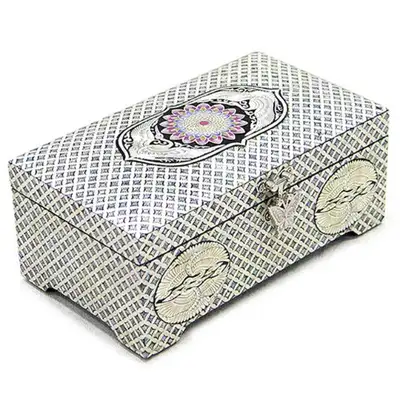 Chilbo Pattern (Fortune) Double Crane Mother-of-Pearl Jewelry Box (2-Tier, Small) - Work by Park In-ho