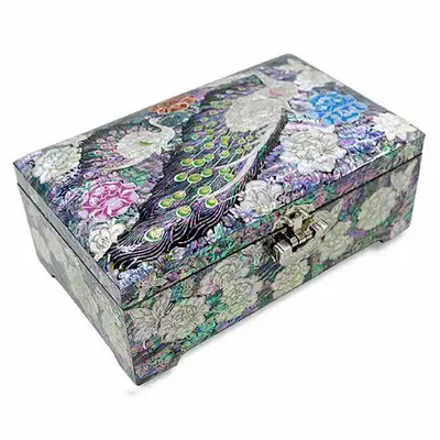 Peacock Two-Tier Mother-of-Pearl Jewelry Box (Medium) - Work by Park In-ho