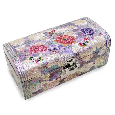 Pink Peony Round Two-Tier Mother-of-Pearl Jewelry Box 27cm - Oh Myung-ho Work