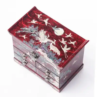 Song Hak Seonbi 5-Drawer Mother-of-Pearl Jewelry Box Medium (Hanji, Red)