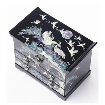 Song Hak Scholar Mother-of-Pearl Jewelry Box with 5 Drawers - Medium (Glossy, Black)