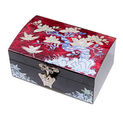 Traditional Hanji Jewelry Box (Magnolia or Crane Pair Pattern) - Red, Black, Blue, Purple
