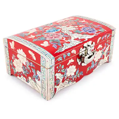 Peony Shell Inlay Jewelry Box (Size 8, Red)