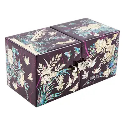 Four Gentlemen Mother-of-Pearl Hanji Double-Tier Jewelry Box (Medium, Glossy, Purple)