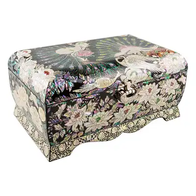 Peacock Two-Tier Rolling Mother-of-Pearl Jewelry Box (Artwork by Park In-ho)