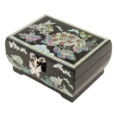Hydrangea Mother-of-Pearl Jewelry Box (Black, Single Tier)