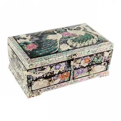 Peacock Couple Two-Drawer Wooden Jewelry Box - Park In-ho
