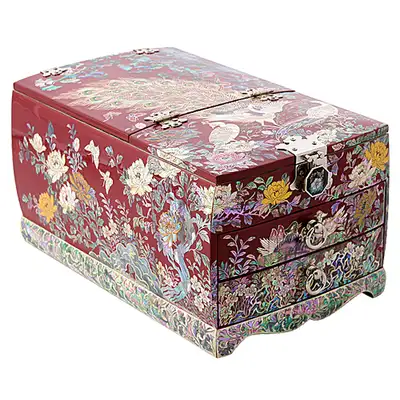 Peacock 2-Drawer Vanity Jewelry Box (Red) - Kim Yong-gwan