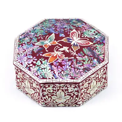 Butterfly Flower Small Hexagon Box (Red)