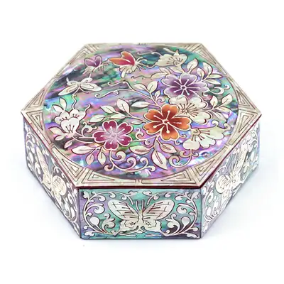 Flower Butterfly Small Hexagonal Box (Red)