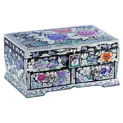 Rose Embroidered 3-Drawer Jewelry Box (Black) - Kim Young-man Medium 18cm