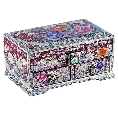 Rose Flower 3-Tier Embroidered Drawer Jewelry Box (Red) - Kim Young-man Medium 18cm