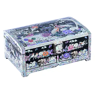 Crane Embroidery Two-Tier Drawer Jewelry Box (Black) - Kim Young-man's Work, 21cm