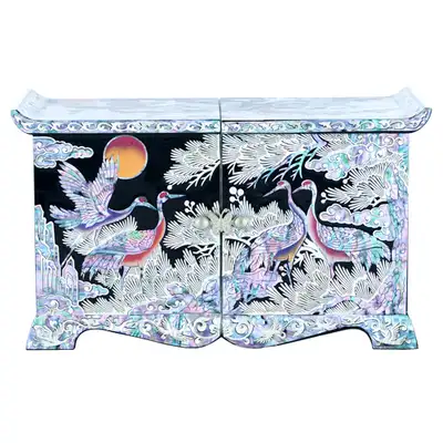 Pine and Crane Embroidered Drawer Tile-Shaped Double Jewelry Box (Large)