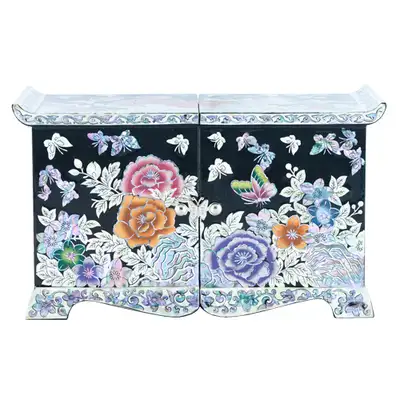 Peony Embroidered Drawer Tile-Shaped Double Jewelry Box (Large)